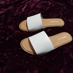 White Rhinestone Decor Slide Sandals